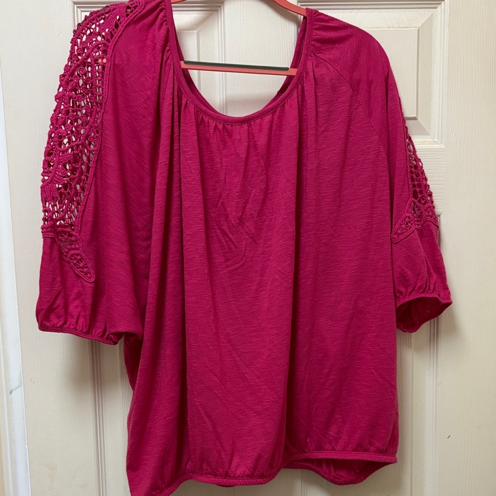 Lane Bryant size 18/20 Women's Pink Top with Crochet Sleeves